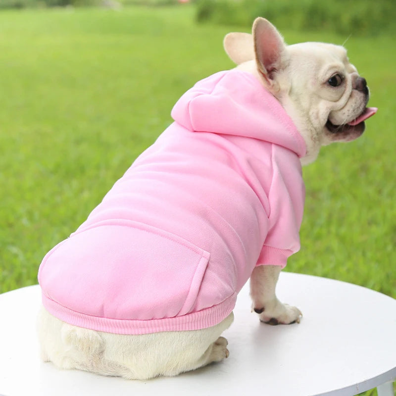 Warm Hooded Dog Sweater for Small Pets – Thick Fleece Autumn Winter Solid Color Pet Hoodie