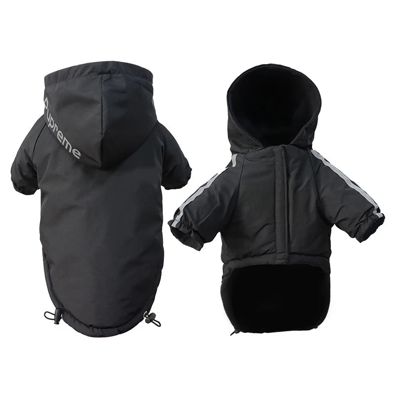 Waterproof Hooded Dog Coat – Warm Cotton-Lined Winter Jacket with Reflective Trim for Small Dogs & Cats