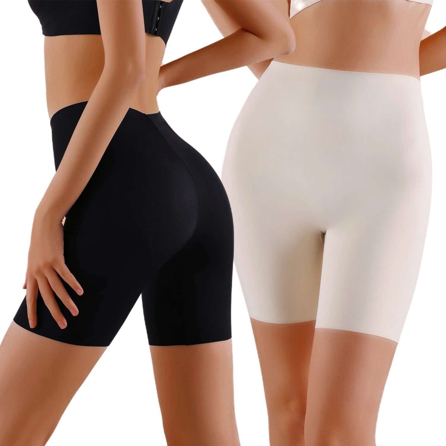 Seamless High-Waist Tummy Control Boyshorts Ice Silk Hip Lift Safety Sports Underwear for Women