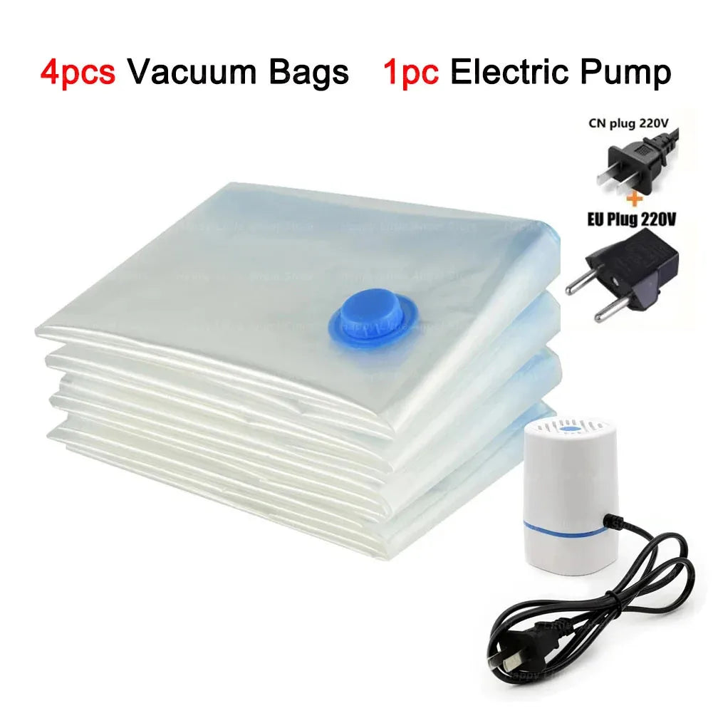4-Pack Reusable Vacuum Storage Bags for Clothes, Clear Large Space-Saving Compression Bags for Travel & Home