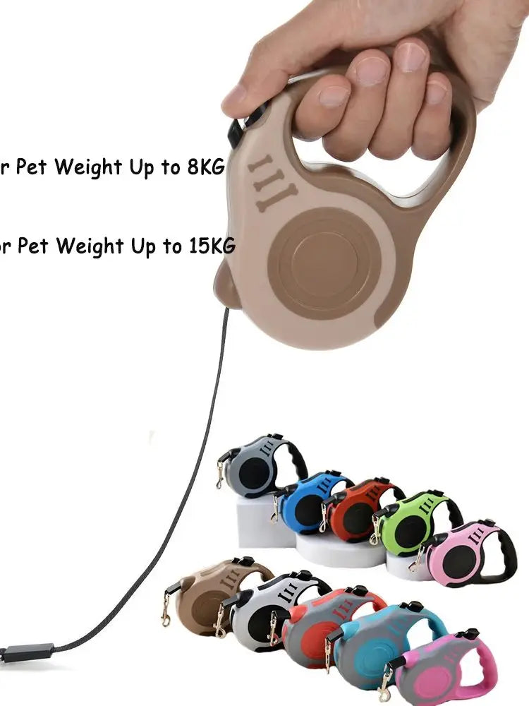 Retractable Dog Leash 3m/5m (9.8ft/16.4ft) Nylon Rope with Quick-Release ABS Case and Paw Print Keychain
