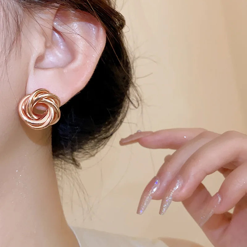 Geometric Multilayer Twisted Hoop Earrings Gold Layered Metal Hoops for Women