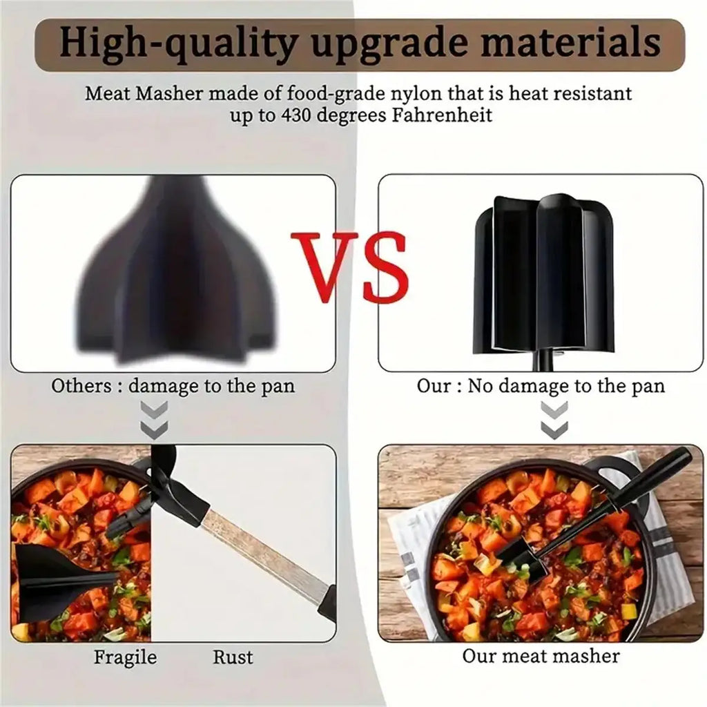 Kitchen Meat Chopper & Shredder Heat-Resistant Ground Beef Smasher for Hamburger Patties