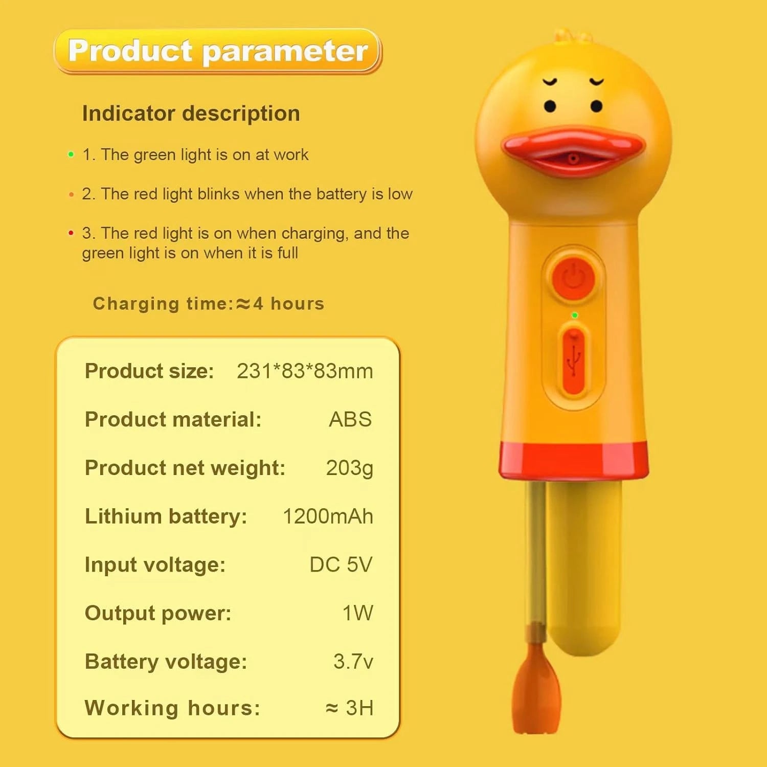 Cute Yellow Duck USB Rechargeable Foam Soap Dispenser for Pet Bathing – Automatic Pet Shampoo Foamer