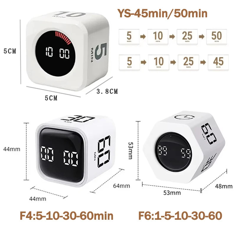 Gravity Cube Productivity Timer – 4-Preset LED Countdown for Kids, Study & Kitchen