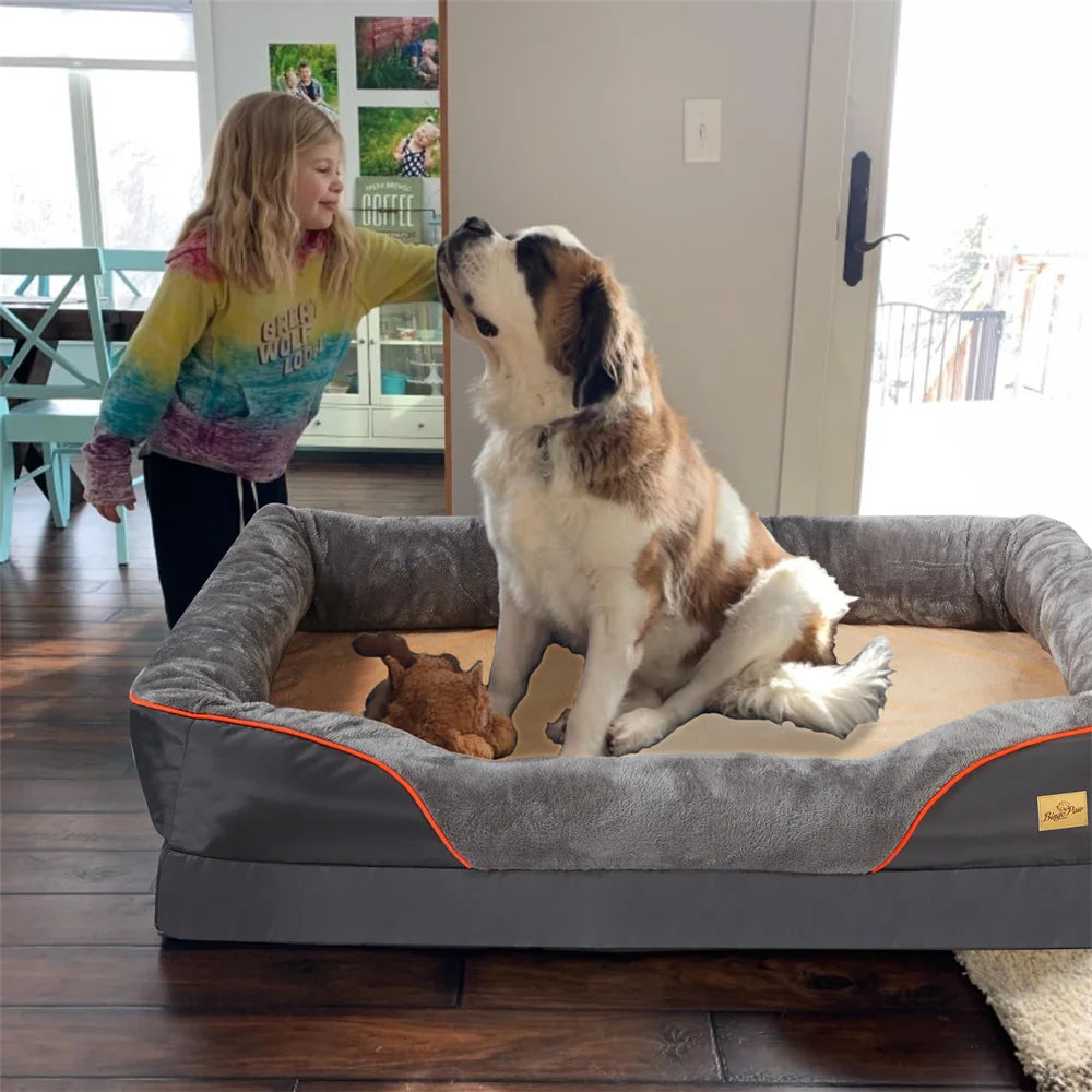 Jumbo Orthopedic Memory Foam Dog Bed Waterproof Removable Cover Bolster Sofa for Large XL 2XL 3XL Dogs (32–53 in / 83–135 cm)