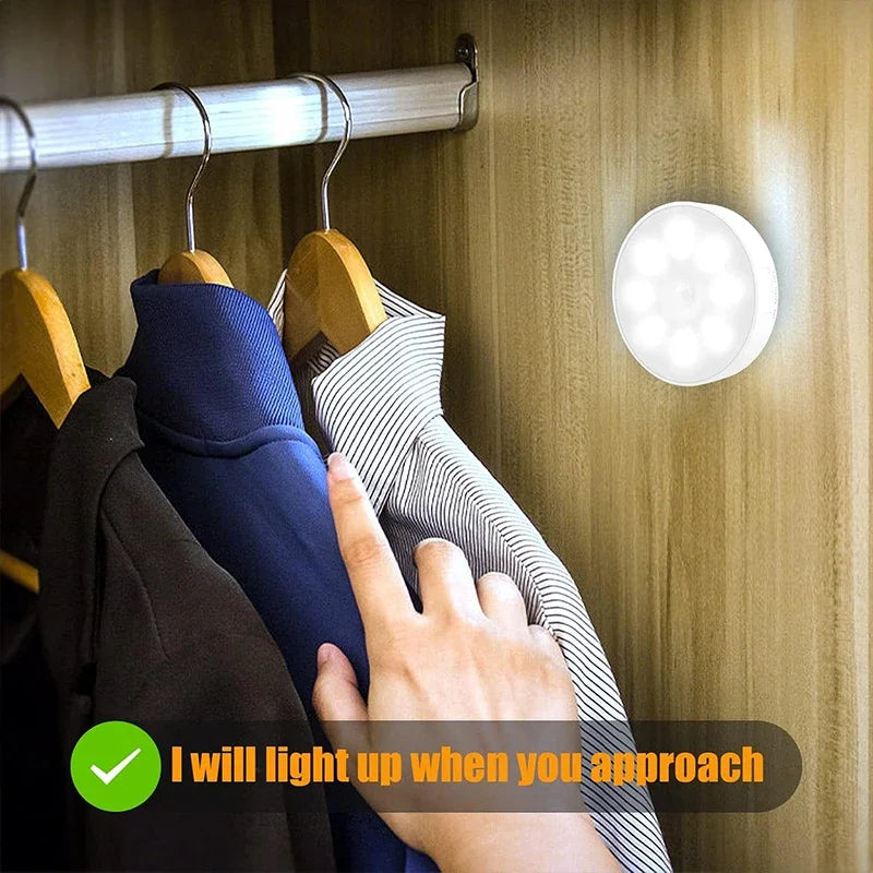 Motion Sensor LED Night Light – USB Rechargeable Magnetic PIR Light for Closet, Stair & Bedroom – Warm/Daylight