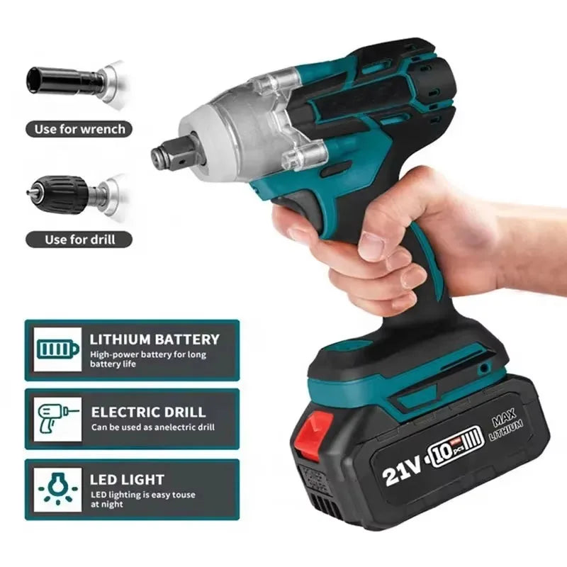 2-in-1 Brushless Cordless Impact Wrench 1/2-Inch Drive with LED Light — 520 N·m Max Torque, Compatible with 18V Batteries