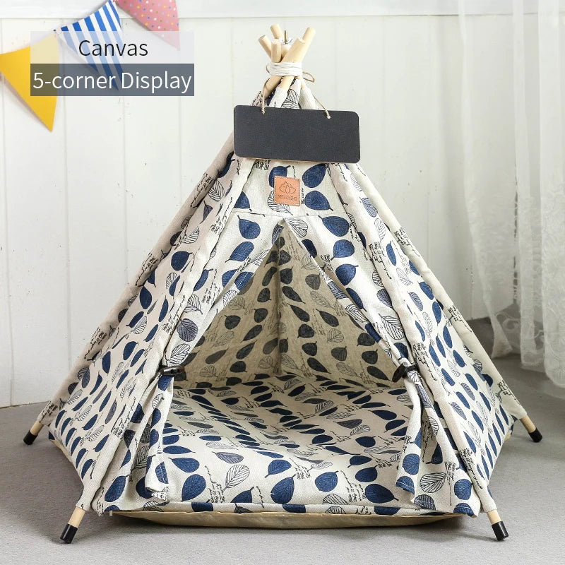 Pet Teepee Tent for Cats & Small Dogs - Portable Washable Indoor Pet Bed with Removable Cushion & Chalkboard (S ≤11 lb/5 kg, M ≤22 lb/10 kg, L ≤33 lb/15 kg)