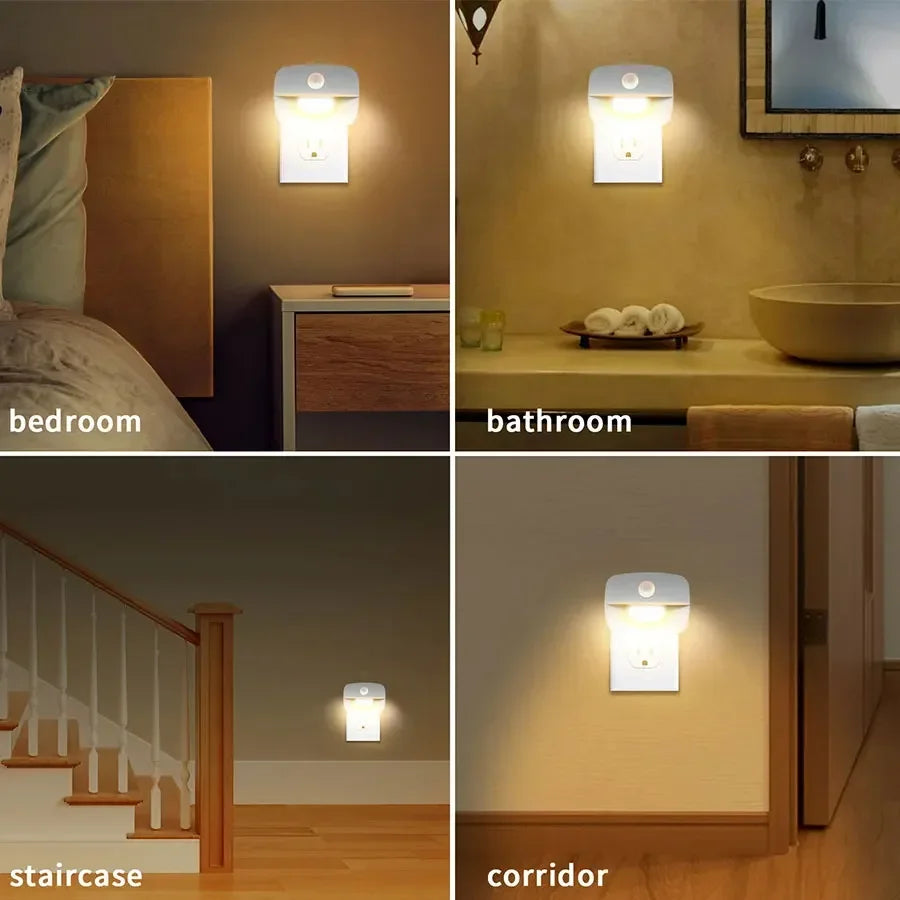 Plug-In Motion Sensor Night Light with Dusk-to-Dawn Sensor — Mini LED Nightlight for Bathroom, Hallway & Bedroom (EU/US Plug)