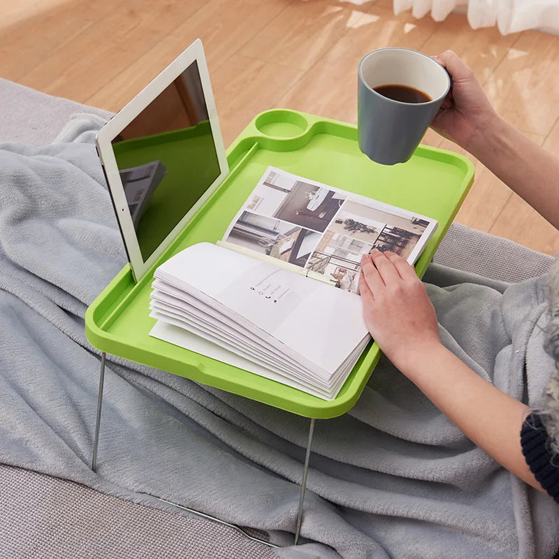Portable Foldable Laptop Lap Desk with Cup Holder & Phone Slot - Ergonomic Bed Tray (19.6 x 11.6 x 0.83 in / 49.8 x 29.5 x 2.1 cm)