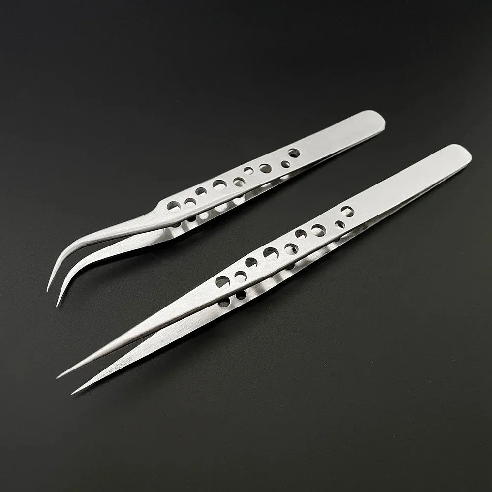Anti-Static Precision Stainless Steel Tweezers Set - Curved & Straight Tips for Electronics & Phone Repair