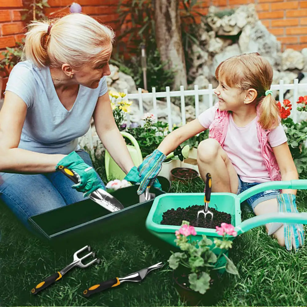 5-Piece Garden Tool Set – Hand Trowel, Transplant Trowel, Cultivator & Gloves with Ergonomic Handles for Planting, Transplanting & Bonsai