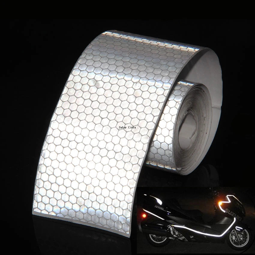 5cm x 3m (2 in x 9.8 ft) Reflective Self-Adhesive PVC Tape — Waterproof High-Visibility Warning Strip for Car, Bicycle & Motorcycle Helmet