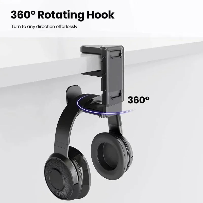 2-in-1 Gaming Headset & Controller Stand - Adjustable Desk Edge Hook Headphone Hanger with Rotating Support