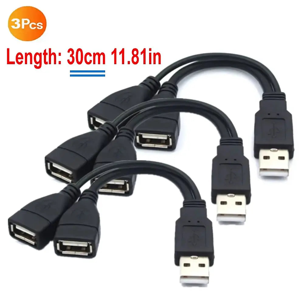 USB 2.0 Y Splitter Cable 1 Male to 2 Female — Data & Charging, 5.9 in (15 cm) or 11.8 in (30 cm) for PC & Car