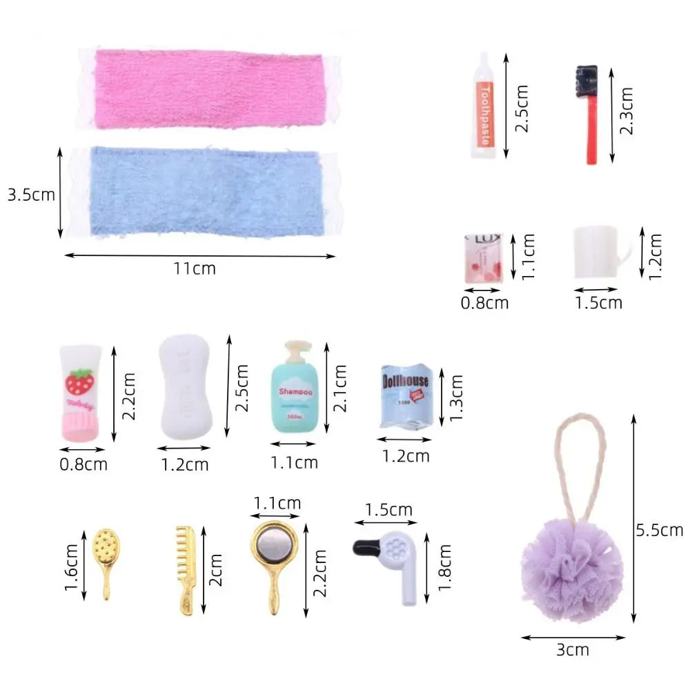 1/12 Scale Dollhouse Makeup Kit - Mini Hair Dryer, Comb & Accessories Set, Multicolor