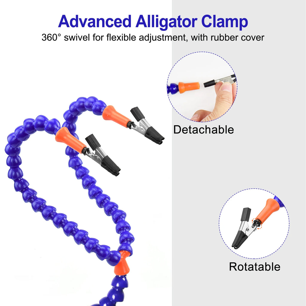 3X (55mm) Magnifier Soldering Helping Hands with PCB Holder and 5 Flexible Arms, Desk Clamp Station