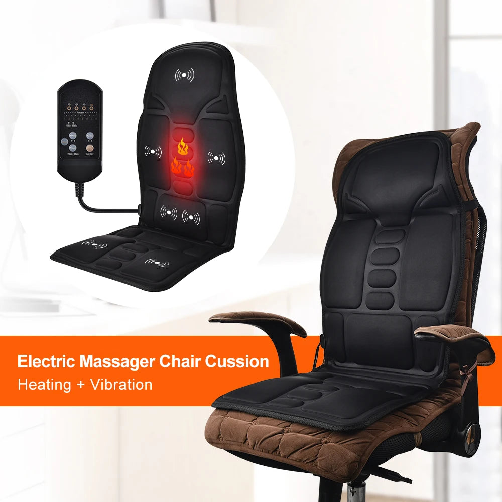 Electric Heated Vibration Massage Cushion for Neck, Back & Lumbar – Car and Home Seat Pad