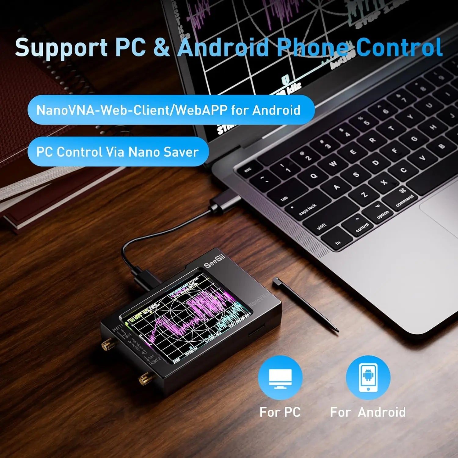 Portable Vector Network Antenna Analyzer 2.8-Inch TFT 10 kHz-1.5 GHz SWR Spectrum Analyzer USB-C TDR