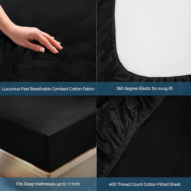 100% Cotton Fitted Sheet – Soft Breathable Deep Pocket Mattress Cover with Elastic Edge (Single, Double, Queen, King)