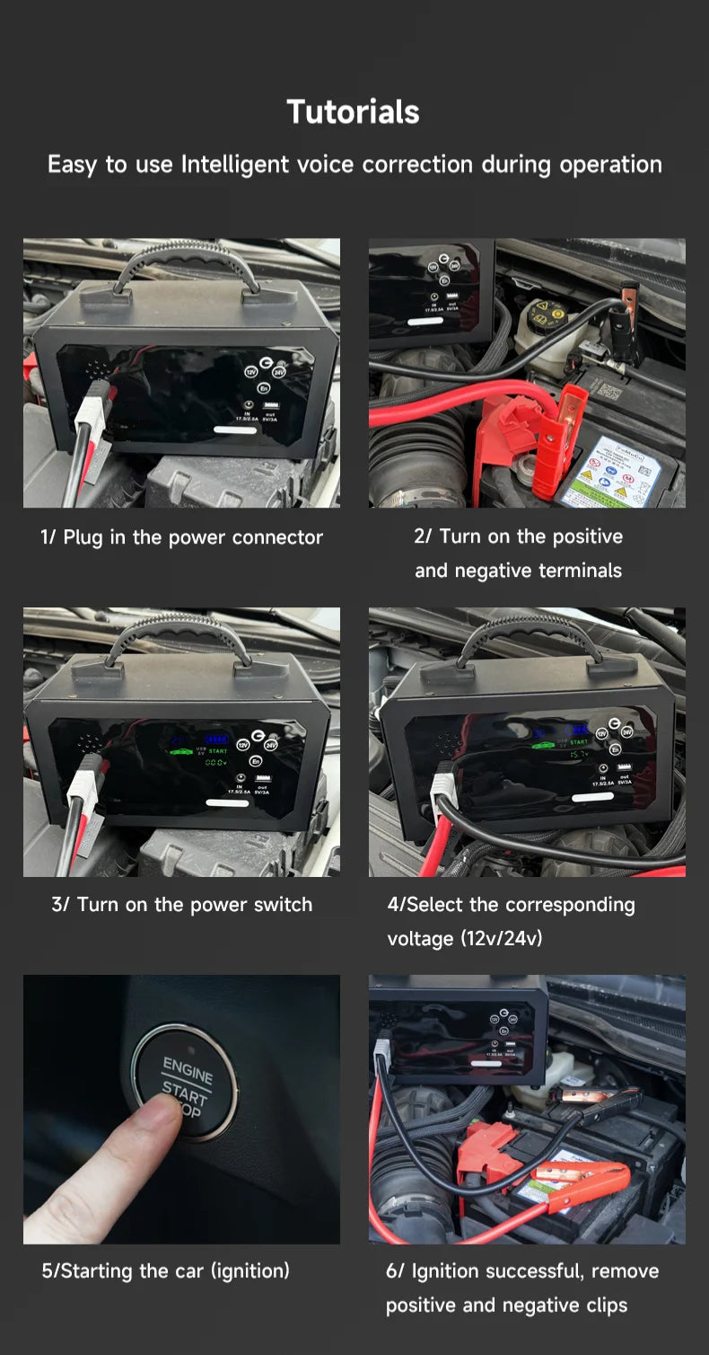 Portable 12V/24V Lithium Jump Starter 6000A Car Battery Booster & USB-C Power Bank — Starts Up to 20L (5.3 gal) Gas / 16L (4.2 gal) Diesel