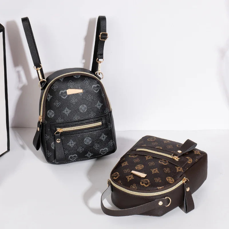 Flower Print PU Backpack for Women - Fresh Student School Bag