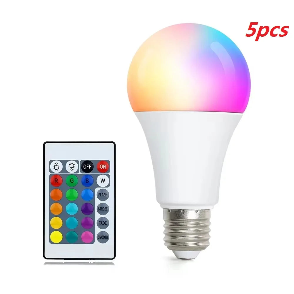 E27 RGBW LED bulb with remote control and colorful glow, pack of 5