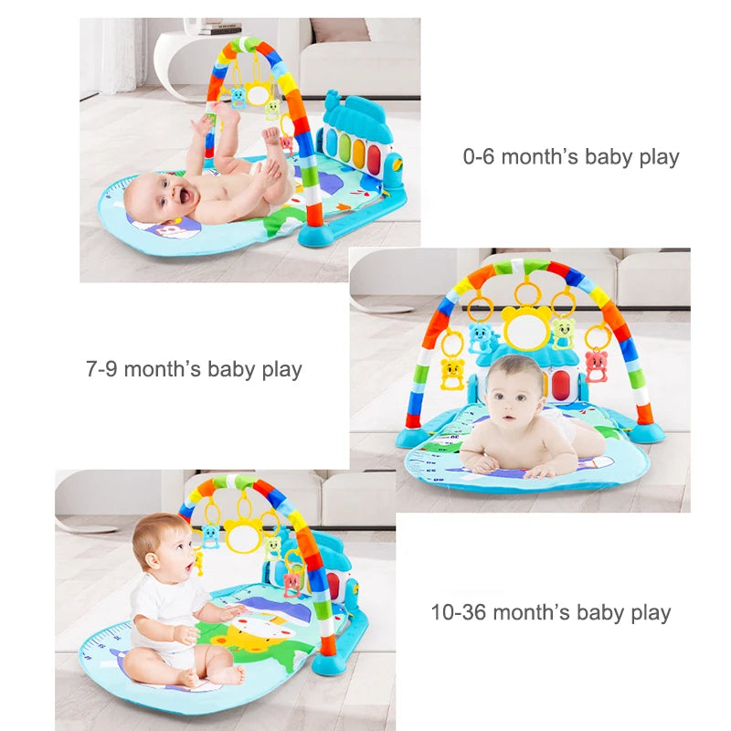 Musical Baby Activity Gym Play Mat with Light-Up Piano Keyboard and Hanging Toys