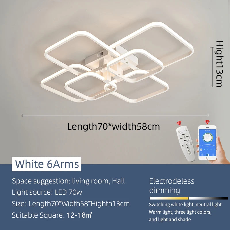 Modern LED Chandelier Dimmable Remote-Control Ceiling Light for Living Room Bedroom Study – Gold or Black, AC 90–260V