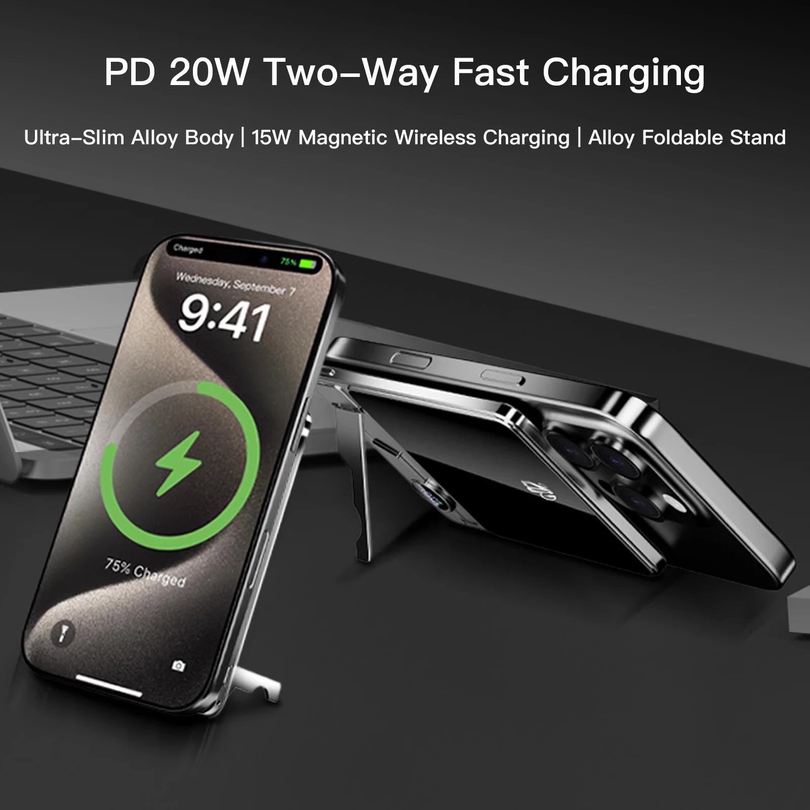 10000mAh Ultra-Slim Magnetic Power Bank 20W Fast Wireless Charger — MagSafe-Compatible for Smartphones & Smartwatches