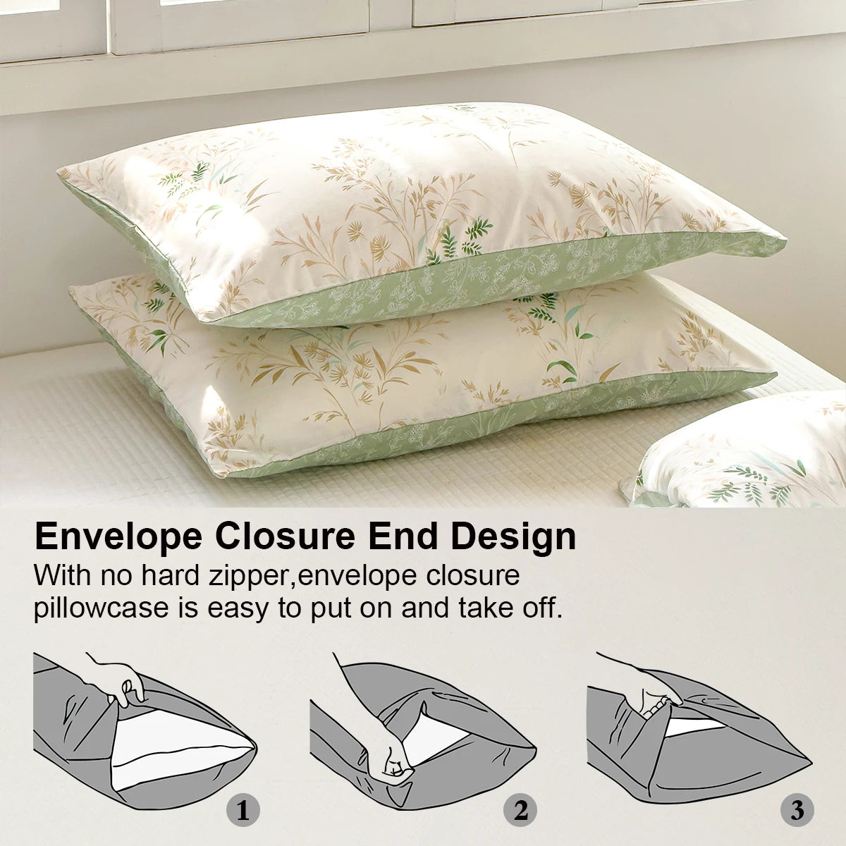 Elegant Floral Tea Art 3-Piece Duvet Cover Set - Soft Skin-Friendly Bedding (1 Duvet Cover + 2 Pillowcases), Multiple Sizes 1.0–2.0 m / 3.3–6.6 ft