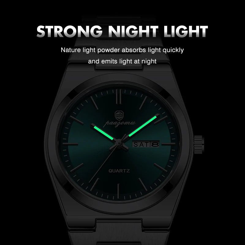 Men's Quartz Stainless Steel Watch 40-44mm Dial, 3ATM Water-Resistant Luminous Chronograph with Date