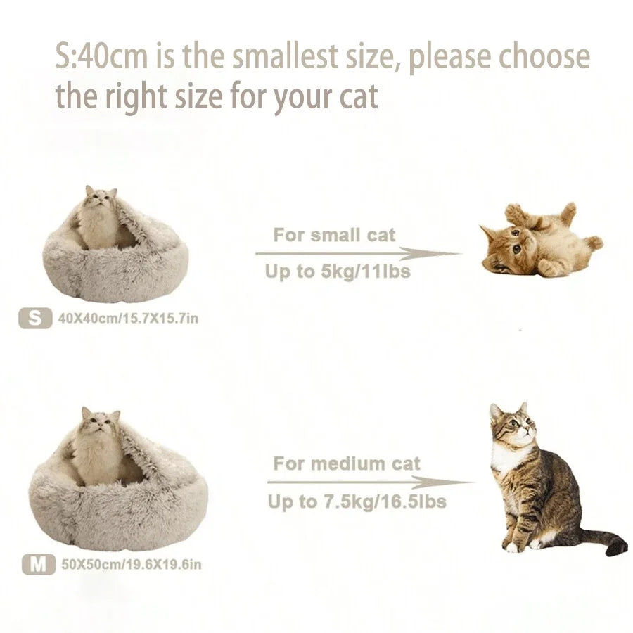 Plush Round Pet Bed 2-in-1 Removable Cover for Cats & Small Dogs – 40 cm (15.7 in), 50 cm (19.7 in)