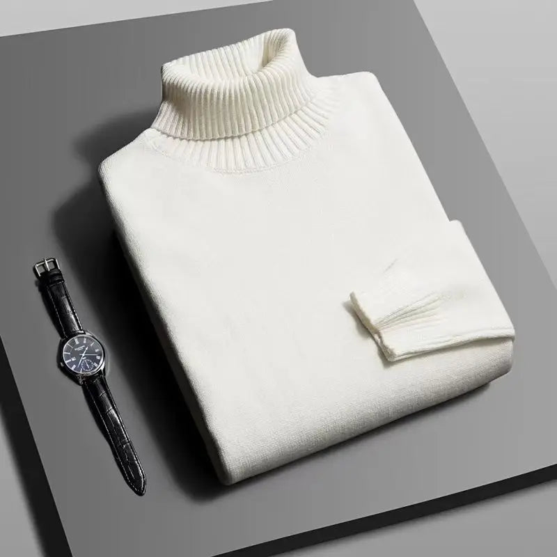 Men's Slim Fit Knitted Turtleneck Sweater - Anti-Pilling Long Sleeve Pullover, Solid Color (Autumn/Winter)