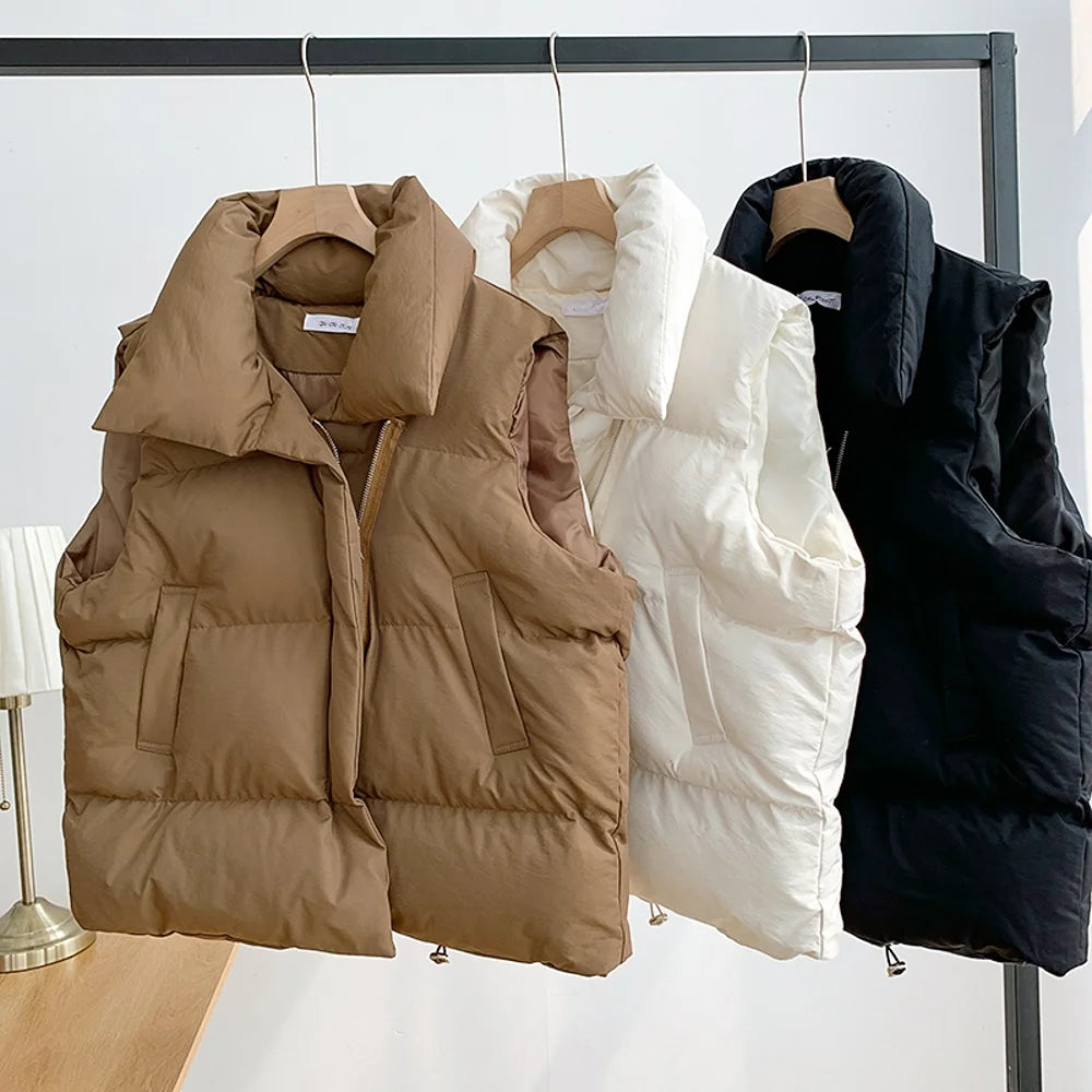 Women's Quilted Cropped Puffer Vest Sleeveless Stand Collar Zipper Warm Winter Outerwear