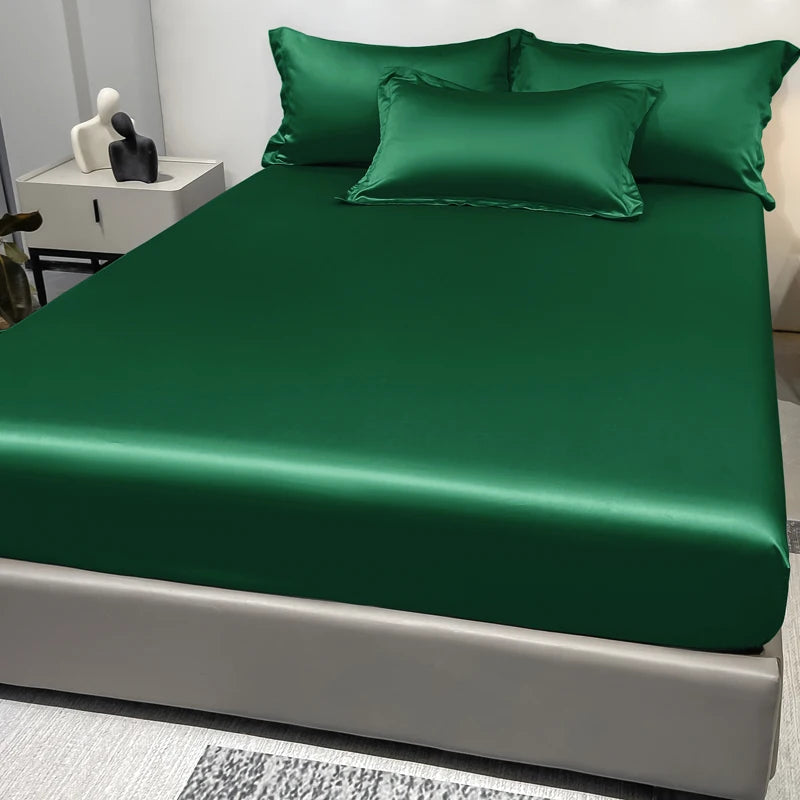 Satin Ice Silk Solid Fitted Sheet — 1-Piece Bed Sheet (Pillowcase Not Included)