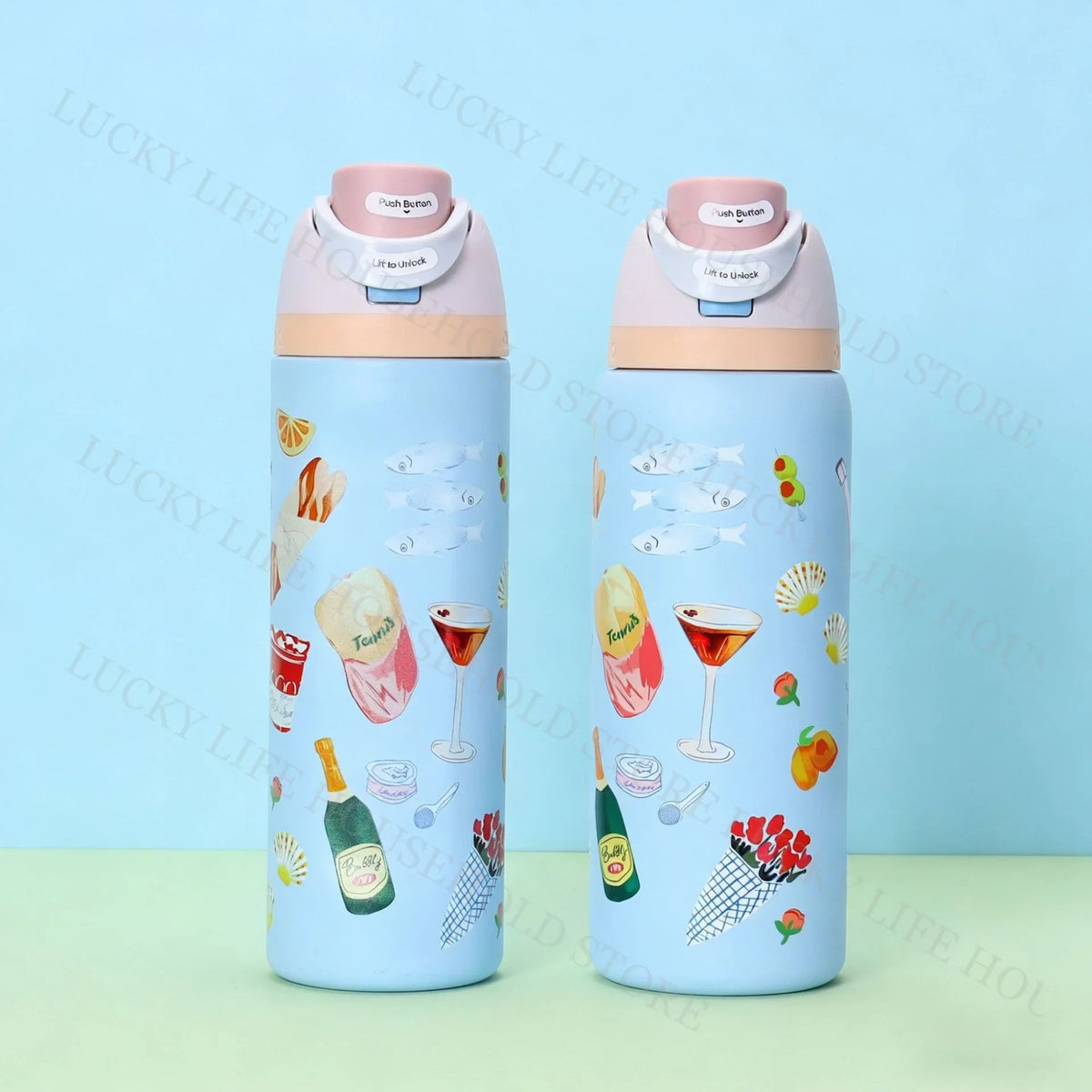 32oz (946ml) Stainless Steel Insulated Sports Water Bottle – Portable Vacuum Thermos, Football/Soccer Design