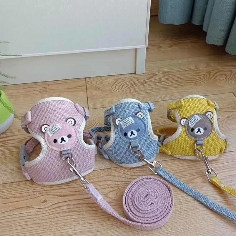 Teddy Cartoon Vest Harness & Leash Set for Small Dogs and Puppies