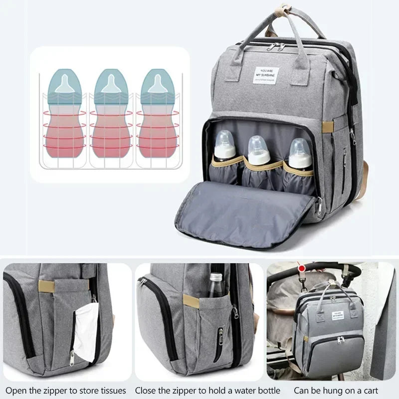 Large Capacity Mommy Diaper Bag Backpack with Changing Mat, 36–55L Baby Nursing & Nappy Organizer