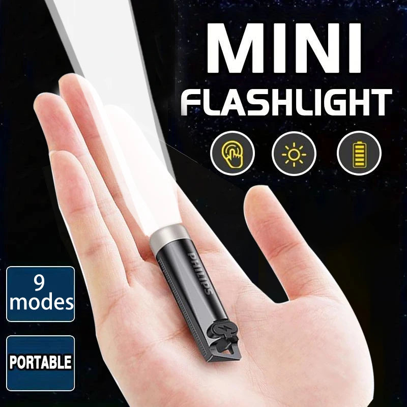 Mini Rechargeable EDC Keychain Flashlight — LED USB-C Portable Camping Lamp with UV, SOS & Waterproof