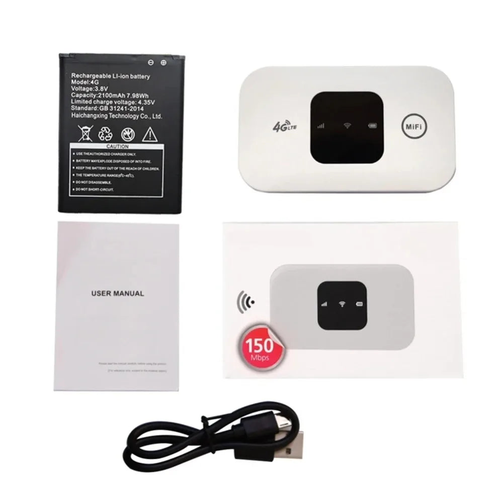 4G LTE Pocket WiFi Router 150Mbps Mobile Hotspot with SIM Slot — 2100mAh Portable WiFi for Travel Home Office