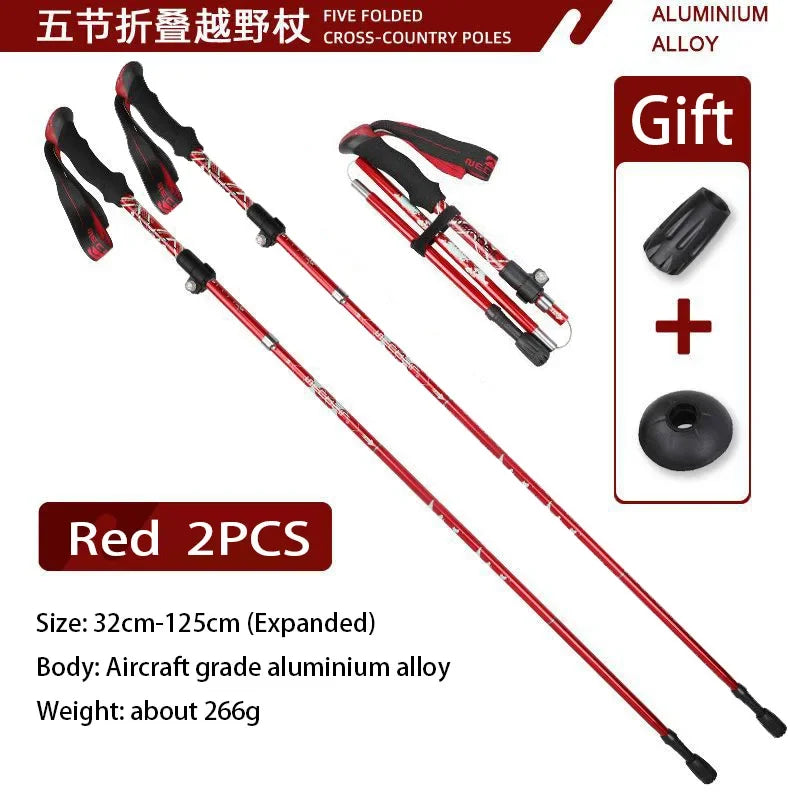 3-Section Adjustable Aluminum Trekking Poles with EVA Grip & Carbon-Tungsten Tips, 32–125 cm (12.6–49.2 in)