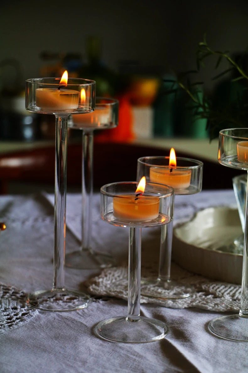 3-Piece Hand-Blown Glass Tealight Candle Holders Set — Votive Centerpieces for Wedding & Home Decor (11/14/17 cm | 4.3/5.5/6.7 in)