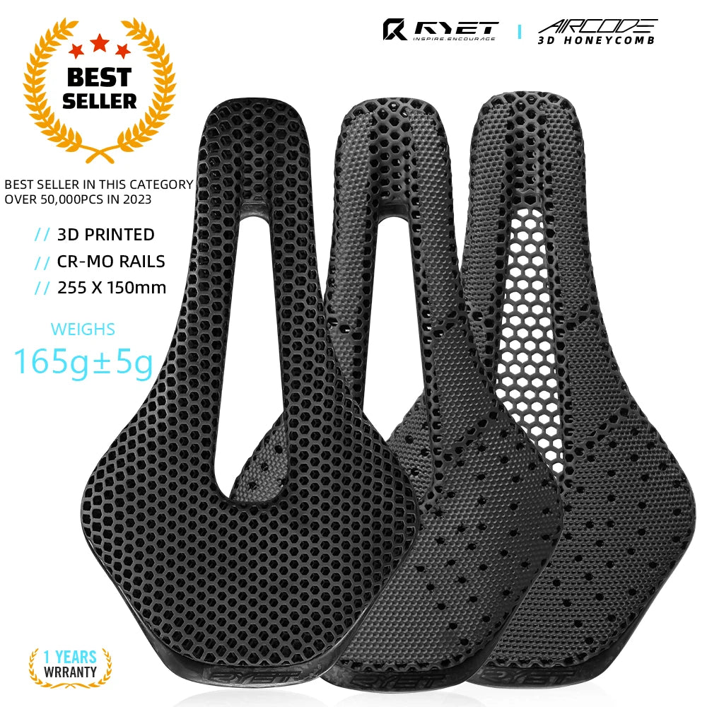 Full Carbon 3D-Printed Bike Saddle – Ultralight Breathable Honeycomb Road & MTB Seat