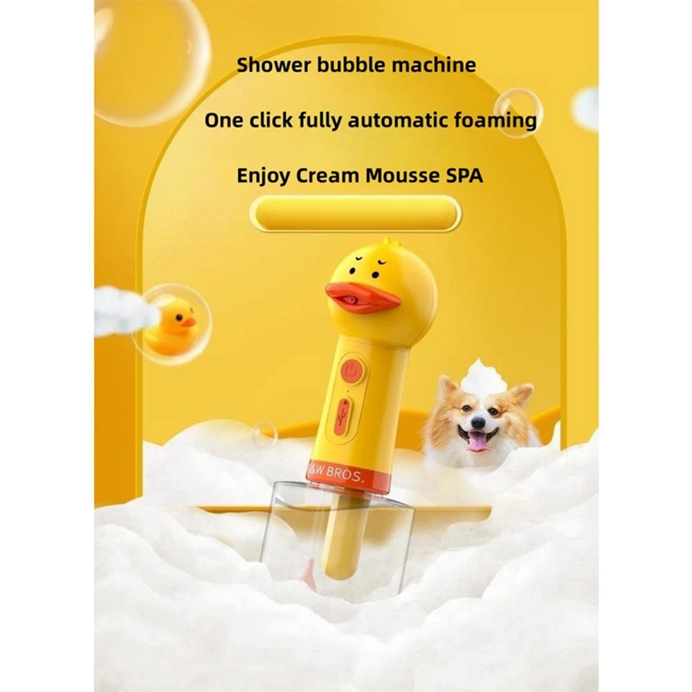 Cute Yellow Duck USB Rechargeable Foam Soap Dispenser for Pet Bathing – Automatic Pet Shampoo Foamer