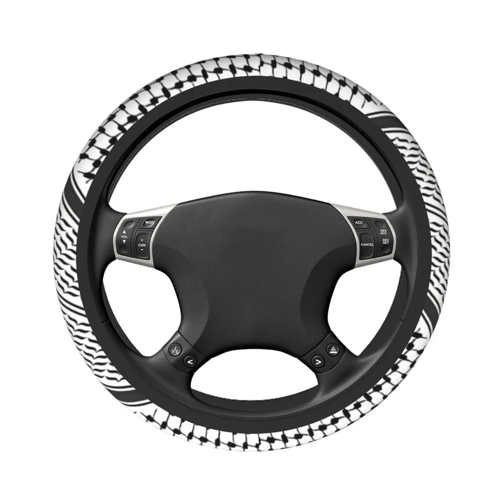 Keffiyeh Car Steering Wheel Cover 37–38 cm (14.6–15.0 in) Anti-Slip Faux Leather Colorful Kufiya Pattern