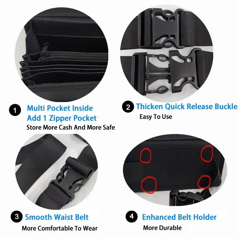 6-Slot Euro Coin Dispenser Waist Wallet – Waiter & Driver Cash Coin Holder with Zipper Pocket