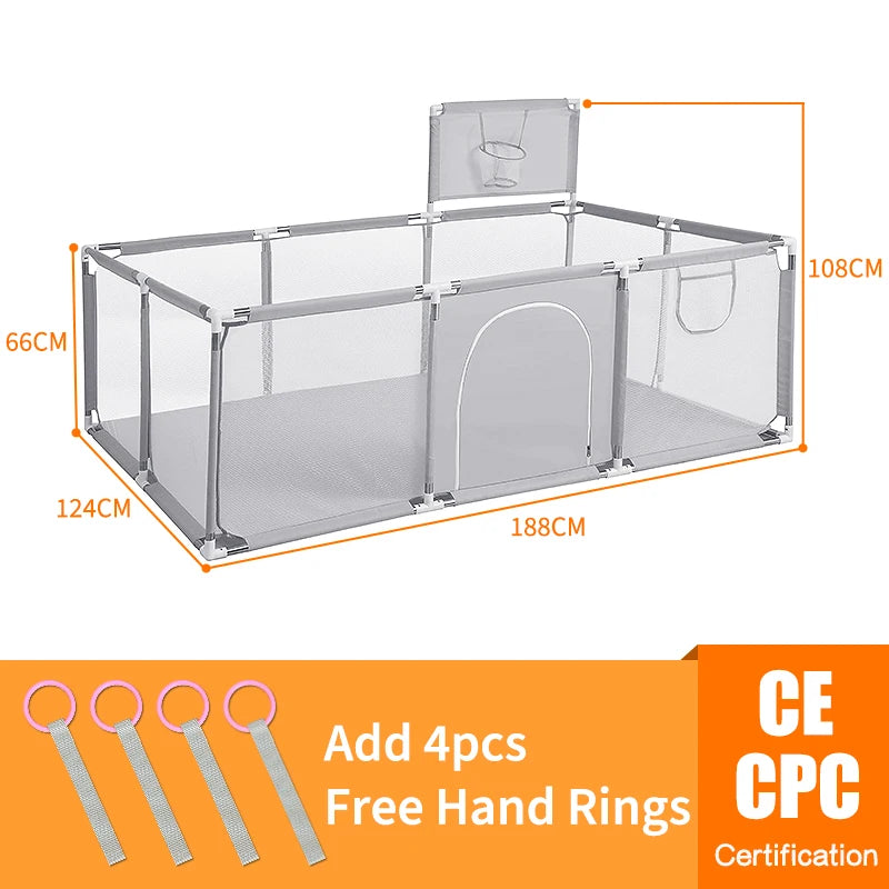 Baby Playpen Play Yard 125×125×68 cm (49.2×49.2×26.8 in) Thick Steel Frame Cloth Baby Fence for Infants & Toddlers