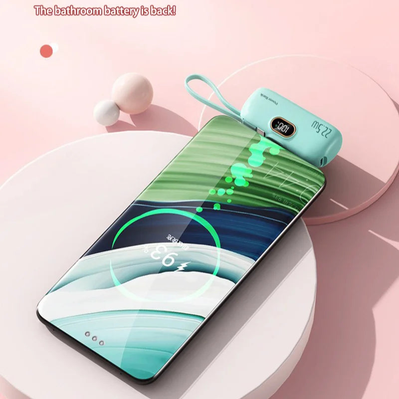 30,000mAh Mini Capsule Power Bank – Portable Fast Charger with Wireless Charging, Dual USB, Type-C & Lightning
